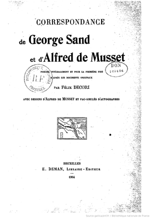 Correspondances de George Sand et d'Alfred de Musset