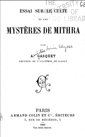 Essai sur le Culte et les Mystères de Mithra
