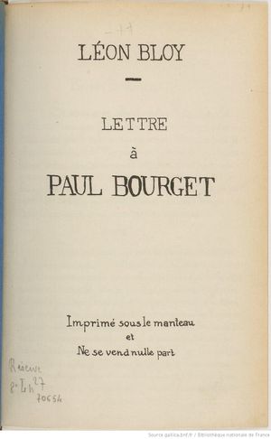 Lettre à Paul Bourget