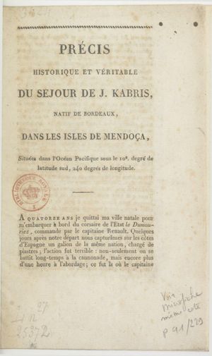 Précis historique et véritable du séjour de Joseph Kabris, natif de Bordeaux