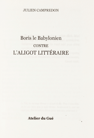 Boris le babylonien contre l'aligot littéraire.