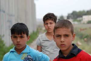 A boy, a wall and a donkey