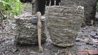 Baskets and stone hatchet