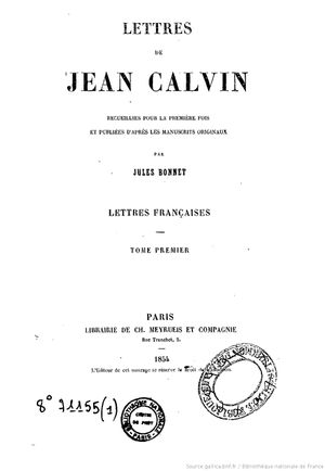 Lettres de Jean Calvin, tome 1