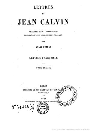 Lettres de Jean Calvin, tome 2