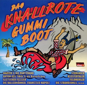 Er hat ein knallrotes Gummiboot