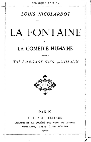 La Fontaine et la Comédie humaine, suivi Du langage des animaux