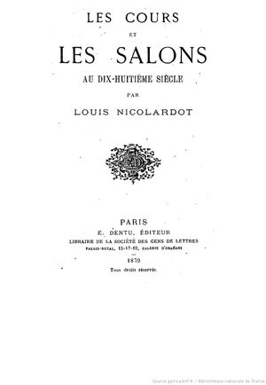 Les cours et les salons au dix-huitième siècle