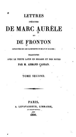 Lettres de Marc Aurèle et de Fronton