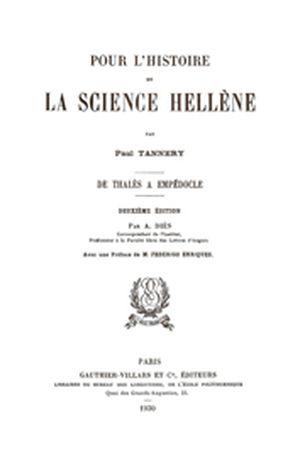 Pour l'histoire de la science hellène