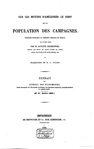 Sur les moyens d'améliorer le sort de la population des campagnes