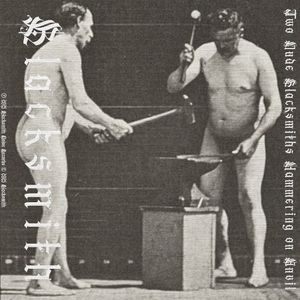 Two Nude Blacksmiths Hammering on Anvil